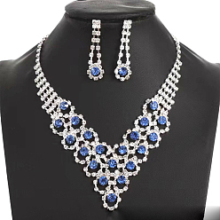 Свет Сапфира Комплекты из латунных цепочек с подвесками и серег-гвоздиков с цветочным узором, света сапфир, 460 мм