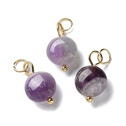 Аметист Подвески из натурального аметиста , плоские круглые подвески с 304 кольцами из нержавеющей стали, золотые, 16.5~17x10~10.5x5~6 мм, отверстие : 3.5 мм