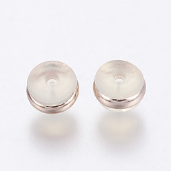 Rose Gold Silicone Ear Nuts, Earring Backs, with Brass Findings, Rose Gold, 7x5mm, Hole: 0.7mm