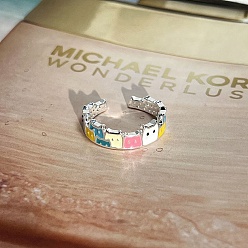 Платина Регулируемые латунные эмалевые манжеты, форма кошки, платина, 6.5 мм