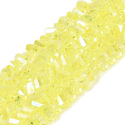Champagne Yellow Electroplate Transparent Glass Beads Strands, Triangle, Faceted, AB Color Plated, Champagne Yellow, 2~3x3~3.5x3~3.5mm, Hole: 0.7~0.9mm, about 122~136pcs/strand, 10.43~11.61 inch(26.5~29.5cm)