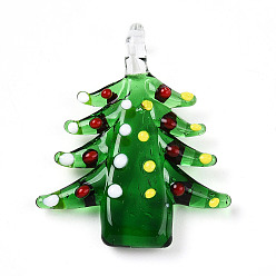 Зеленый Подвески лэмпворк ручной работы, неровные елочные подвески, зелёные, 43~49x36~38x10~11 мм, отверстие : 5~5.5x4~6 мм