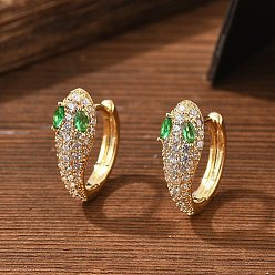 Морско-зеленый Латунные кубических серьги циркония обруч, 925 игла из стерлингового серебра, змея, цвета морской волны, 17x14x5 мм