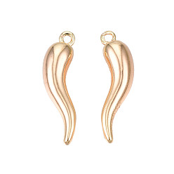 Настоящее золото 18K Латунные подвески, Рог изобилия, итальянский валторна корничелло, без кадмия, без никеля и без свинца, реальный 18 k позолоченный, 20x5.5x4.5 мм, отверстие : 1.2 мм