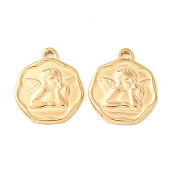 Настоящее золото 18K 304 подвески из нержавеющей стали, ионное покрытие (ip), семиугольник с ангелом, реальный 18 k позолоченный, 21x18x2.5 мм, отверстие : 2 мм