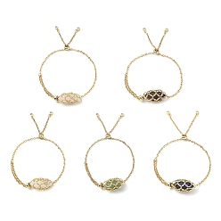 Смешанные камни Браслеты-слайдеры из натуральных смешанных драгоценных камней, с золотыми 304 цепочками-мешочками в технике макраме из нержавеющей стали, 9-7/8 дюйм (25 см)