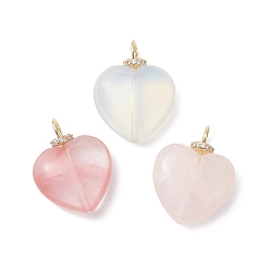 Золотой 3шт. 3 стили: подвески в форме сердца из опалитового и вишневого кварца, стекла и натурального розового кварца, с латунными микропаве и прозрачными фианитами в качестве застежек., золотые, 25~25.5x20~20.5x7 мм, отверстие : 4 мм, 1 шт / стиль