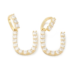 Letter U Латунные микропаве прозрачные подвески с фианитом, реальный 18 k позолоченный, буквы, letter.u, 19~22.5x10.5~20x2.5 мм, отверстие : 9.5x6 мм