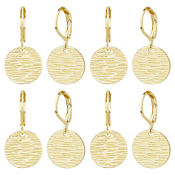 Настоящее золото 14K 4 пары латунных текстурированных плоских круглых серег с застежкой-русалкой, реальный 14 k позолоченный, 28x14 мм