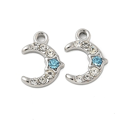 Нержавеющая Сталь Цвет 304 прелести нержавеющей стали, с аквамариновым хрусталем, серп, звезда, цвет нержавеющей стали, 13.5x10x2.5 мм, отверстие : 1.6 мм