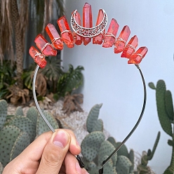 Коралловый Обручи для волос из кварцевого кристалла с гальваническим покрытием, аксессуары для волос для женщин и девочек, луна, коралл, 170x150x20 мм