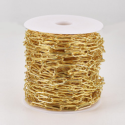 Golden Unwelded Iron Paperclip Chains, Flat Oval, Drawn Elongated Cable Chains, with Spool, Golden, 18x6x1.2mm, about 82.02 Feet(25m)/roll