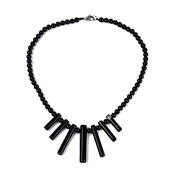 Black Onyx Collares babero redondos con cuentas de ónix negro natural en forma de abanico, con cierres de acero inoxidable, color acero inoxidable, 17.91 pulgada (45.5 cm) ~ 19.49 pulgada (49.5 cm)