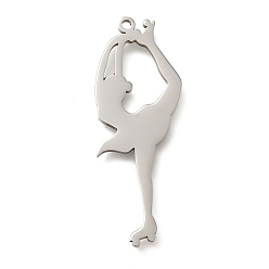 Нержавеющая Сталь Цвет Антикоррозийные 304 подвески из нержавеющей стали, лазерная резка, гимнастка на роликах очарование, цвет нержавеющей стали, 39x14.5x1.5 мм, отверстие : 1.5 мм