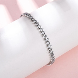 Horse Eye 304 браслеты-цепочки из нержавеющей стали с прозрачным кубическим цирконием, 201 Браслеты-слайдеры из нержавеющей стали с цепочкой-коробкой для женщин, цвет нержавеющей стали, лошадиный глаз , 1/4 дюйм (0.6 см), внутренний диаметр: 2~3 дюйм (5~7.5 см)