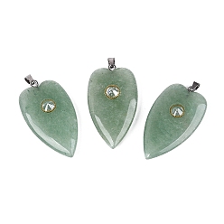 Aventurina Verde Colgantes naturales aventurina verde, encantos del corazón, con engastes de acero inoxidable a presión que engastan circonitas cúbicas transparentes, acero color oro y acero, 304 mm, agujero: 41~42x23x9~10 mm