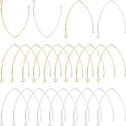 Golden & Silver 48Pcs 2 Colors Brass Earring Hooks, with Loop, Golden & Silver, 40.5x34.5x0.5mm, 24 Gauge, Hole: 1.2mm, 24pcs/color