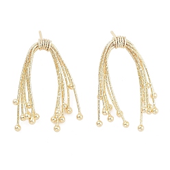 Golden Bowknot Brass Tassel Stud Earrings for Women, Golden, 29.5x21.5x5mm