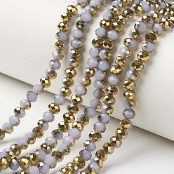 чертополох Стеклянные бусины с гальваническим покрытием , имитация нефрита, половина золотым покрытием, граненые, рондель, чертополох, 8x6 мм, отверстие : 1 мм, около 60~62 шт / нитка, 39~40 см