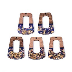 Темно-Синий Подвески из непрозрачной смолы и орехового дерева, трапециевидные подвески, с блестящей пудрой и золотой фольгой, темно-синий, 38x27x3 мм, отверстие : 2 мм