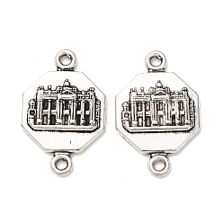 Античное Серебро Восьмиугольник из сплава в тибетском стиле с подвесками-соединителями в виде церкви, без свинца и без кадмия, античное серебро, 20.5x13x2.5 мм, отверстие : 1.4 мм, Около 606 шт / 1000 г