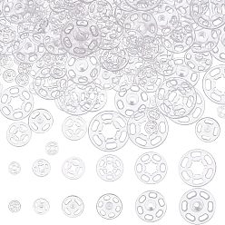 Прозрачный 180 наборы 6 стиль швейная кнопка, заклепок, кнопки для одежды, плоско-круглые, прозрачные, 7~21x3.5~5.5 мм, 30 наборы / стиль