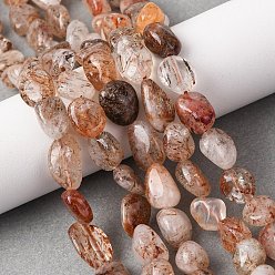 Rutilated Кварц Природные Rutilated кварцевые нити бисера, самородки, упавший камень, 7.5~14.5x7.5~12x5.5~8.5 мм, отверстие : 0.8 мм, около 37~39 шт / нитка, 15.75'' (40 см)