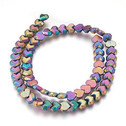 Rainbow Plated Electroplated Non-magnetic Synthetic Hematite Beads Strands, Frosted, Heart, Multi-color Plated, 8x7x3mm, Hole: 0.8mm, about 65pcs/strand, 15.94 inch(40.5cm)