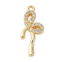 Настоящее золото 18K Латунные микропаве прозрачные подвески с фианитом, без кадмия, без никеля и без свинца, бантом, реальный 18 k позолоченный, 20x8.5x2.5 мм, отверстие : 1.2 мм
