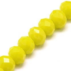 Yellow Opaque Solid Color Crystal Glass Rondelle Beads Strands, Faceted, Yellow, 3.5x2.5~3mm, Hole: 1mm, about 138pcs/strand, 12.9 inch