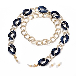 Dark Blue Eyeglasses Chains, Neck Strap for Eyeglasses, with Acrylic & Aluminium Curb Chains, 304 Stainless Steel Lobster Claw Clasps and Rubber Loop Ends, Dark Blue, 32.48 inch(82.5cm)