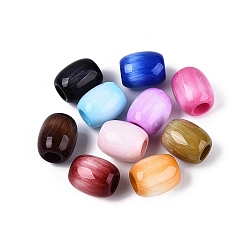 Mixed Color Opaque Acrylic Imitation Cat Eye European Beads, Large Hole Beads, Barrel, Mixed Color, 15.5~16x13mm, Hole: 6mm