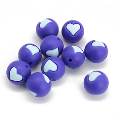 Светло-Голубой Круглые бусины из пищевого силикона с узором в виде сердечек, Небесно-голубой, 15 мм