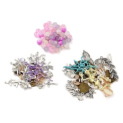 Mixed Shapes Glass Bead, with Alloy Pendant, for DIY Finding, Mixed Shapes, 13~54.5x10~44x1~5mm, Hole: 1.2~3mm