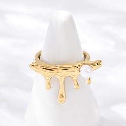 Золотой 304 из нержавеющей стали манжеты кольца, с имитацией жемчуга, золотые, внутренний диаметр: 18 мм, украшения: 16x26мм