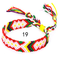 Wheat Cotton Braided Rhombus Pattern Cord Bracelet, Ethnic Tribal Adjustable Brazilian Bracelet for Women, Wheat, 5-7/8~14-1/8 inch(15~36cm)