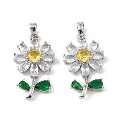 Платинированный Подвески из латуни и прозрачного циркония, , Реальная платина, 27.5x15.5x4.5 мм, отверстие : 5x3 мм