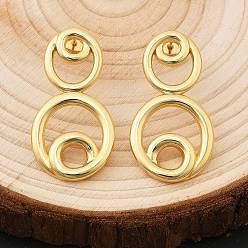 Настоящее золото 18K Серьги-гвоздики с круглыми кольцами из латуни, стойки покрытие, долговечный, без кадмия и без свинца, реальный 18 k позолоченный, 40.5x21.5 мм