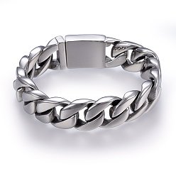 Stainless Steel Color Tarnish Resistant 304 Stainless Steel Curb Chains Bracelets, with Box Clasps, Stainless Steel Color, 9-1/2 inch(24cm), 17x6mm