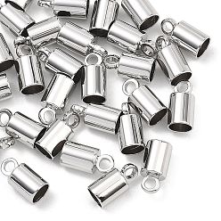 Real Platinum Plated SHEGRACE Brass Cord Ends, End Caps, Column, Cadmium Free & Nickel Free & Lead Free, Long-Lasting Plated, Real Platinum Plated, 4.5x4.5x9mm, Hole: 1.8mm