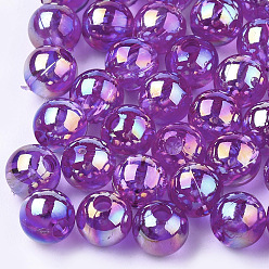 Dark Violet Transparent Plastic Beads, AB Color Plated, Round, Dark Violet, 6mm, Hole: 1.6mm, 4500pcs/500g