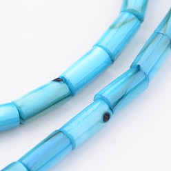 Cyan Natural Shell Bead Strands, Dyed, Column, Cyan, 8x4mm, Hole: 0.5mm, about 50pcs/strand, 15.7 inch