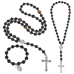 Mixed Stone Natural & Synthetic Gemstone Pendant Necklaces & Bracelets & Hanging Ornaments Sets, Cross, with Alloy Pendants, 468mm