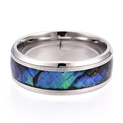 Stainless Steel Color 201 Stainless Steel Wide Band Finger Rings, with Shell, Stainless Steel Color, US Size 11 1/4(20.7mm)