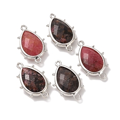 Родонит Подвески из натурального родонита, с петлями из латуни с платиновым покрытием, граненые, слеза, 24x14.5x5 мм, Отверстие : 1.2 мм & 1.4 мм