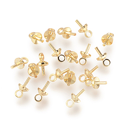 Real 18K Gold Plated Brass Peg Bails Pendants, for Half-driled Beads, Nickel Free, Real 18K Gold Plated, 8x4mm, Hole: 1.5mm, Pin: 1mm