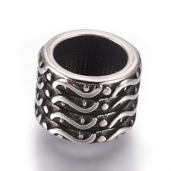 Antique Silver 304 Stainless Steel Beads, Large Hole Beads, Column, Antique Silver, 12x9mm, Hole: 8.5mm