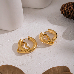 Настоящее золото 18K Серьги-кольца из нержавеющей стали в форме сердца, вакуумное покрытие pvd, реальный 18 k позолоченный, 30x14.2 мм