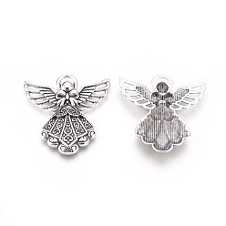 Antique Silver Alloy Pendants, Cadmium Free, Nickel Free and Lead Free, Angel, Antique Silver, 43x37x4mm, Hole: 5mm