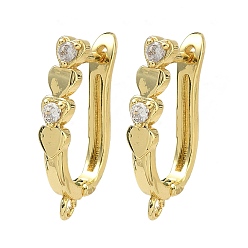 Золотой Фурнитура для сережек в форме сердца из латуни с микропаве и прозрачными кубическими циркониями, без кадмия и без свинца, стойки покрытие, долговечный, защёлка с петлёй, золотые, 22.5x16x4 мм, отверстие : 1.4 мм, штифты : 1 мм